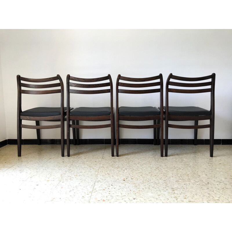 Set di 4 sedie vintage scandinave in frassino e skai nero, 1960