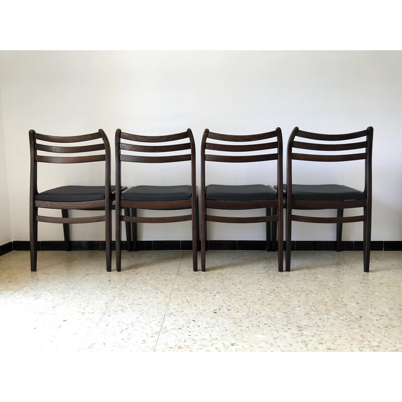 Set of 4 vintage Scandinavian chairs in ashwood and black skai, 1960