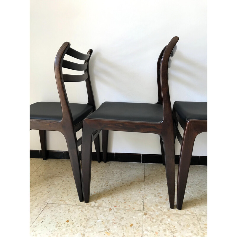 Set of 4 vintage Scandinavian chairs in ashwood and black skai, 1960