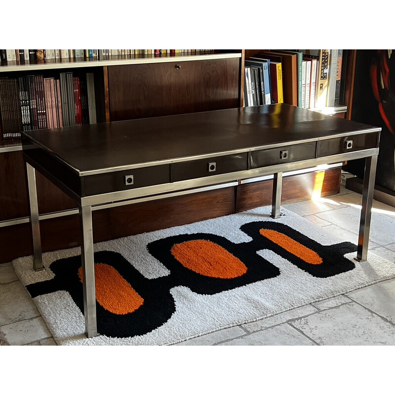 Vintage steel and leather desk by Guy Lefèvre for Maison Jasen, 1970