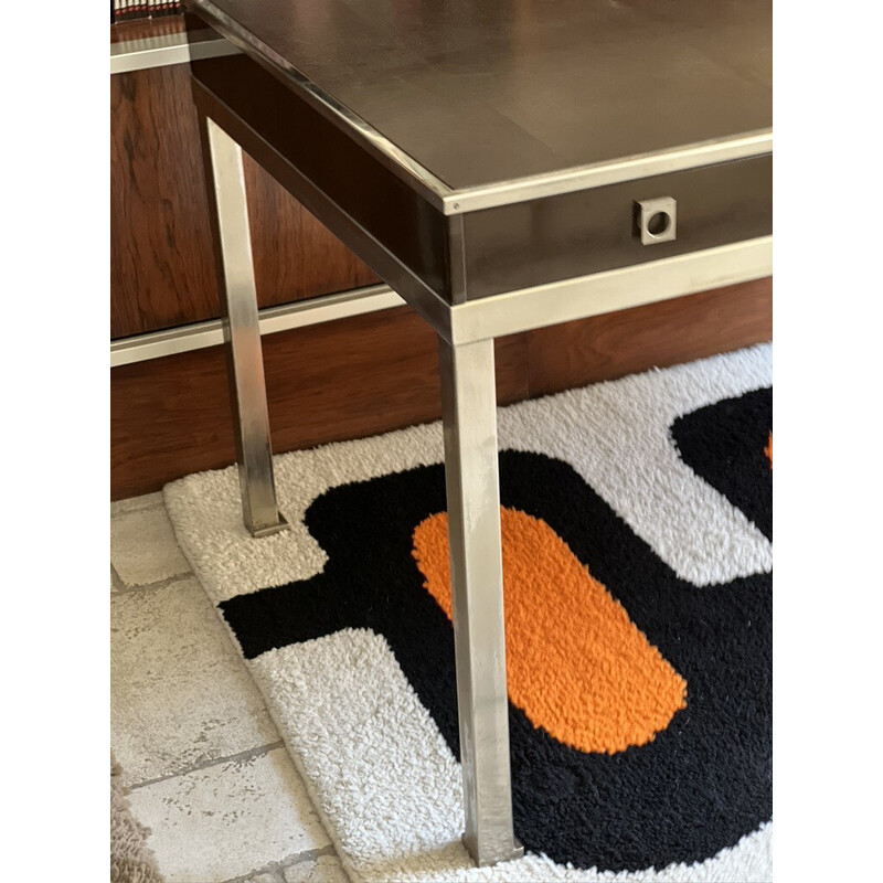 Vintage steel and leather desk by Guy Lefèvre for Maison Jasen, 1970