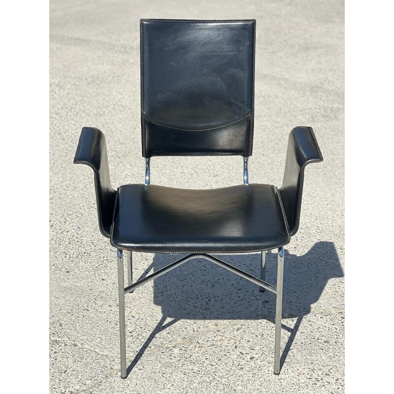 Ensemble de 6 fauteuils vintage en cuir noir par Ross Littell pour Matteo Grasssi, 1980
