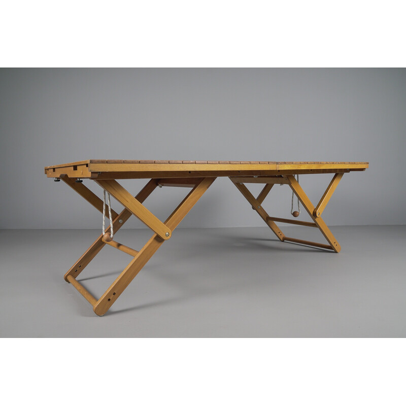Tavolo da giardino regolabile in legno vintage, anni '60
