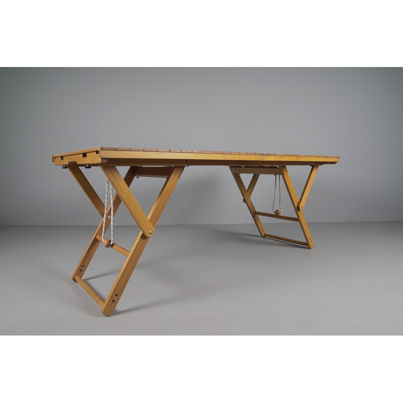 Mesa de jardín regulable de madera vintage, años 60