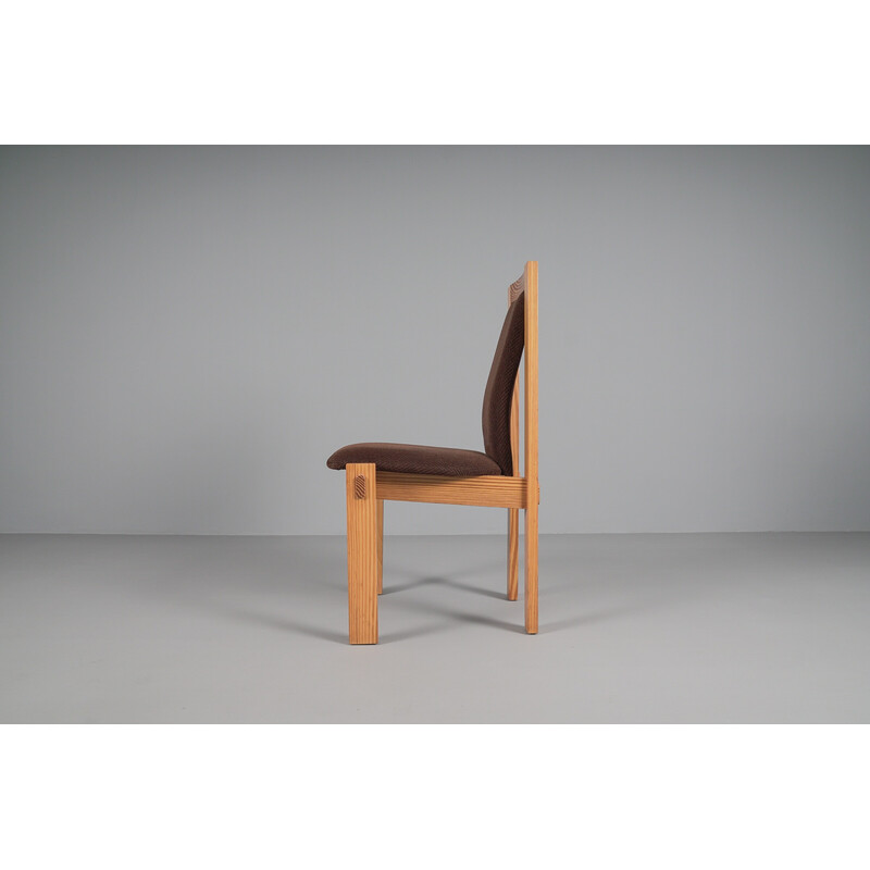Juego de 6 sillas de comedor vintage de pino sueco y tela, años 60