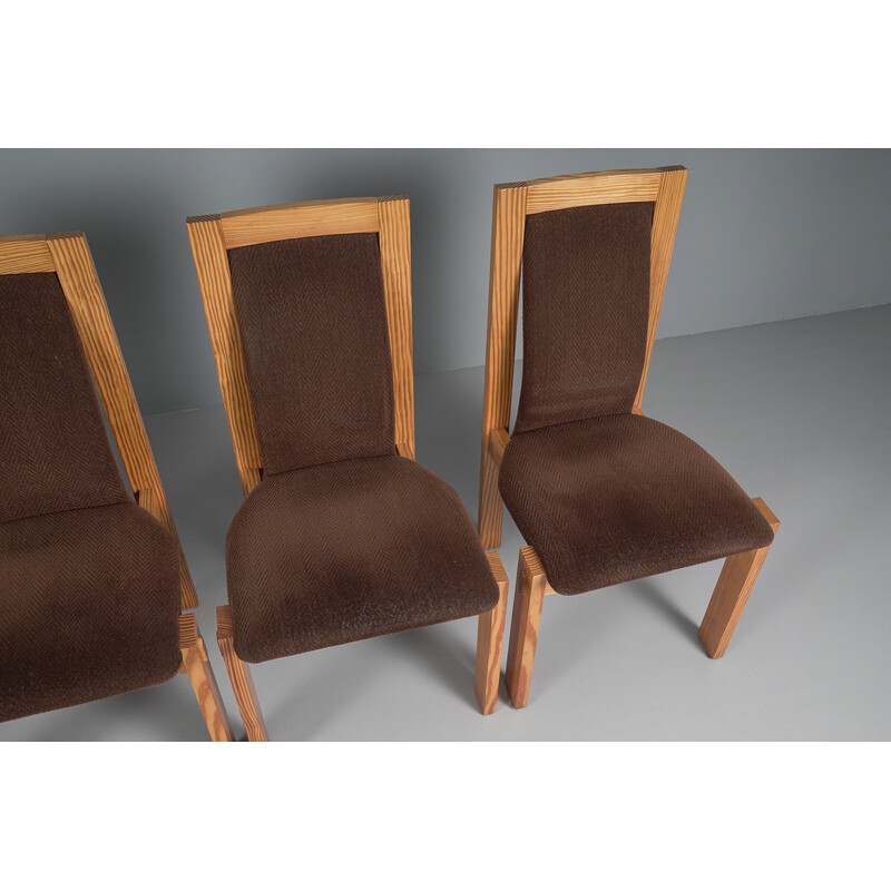 Ensemble de 6 chaises vintage suédois en pin et tissu, 1960