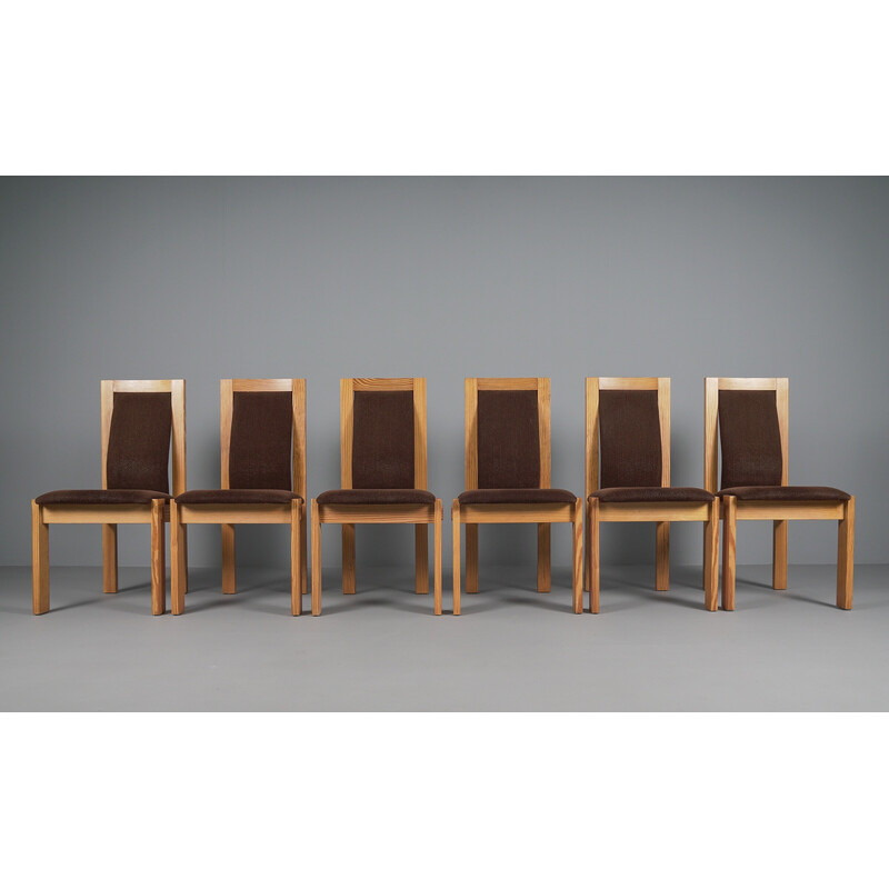 Set of 6 vintage swedish pine and fabric dining chairs, 1960s