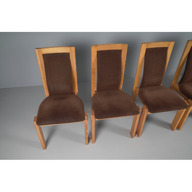 Conjunto de 6 cadeiras de jantar vintage em pinho sueco e tecido, anos 60