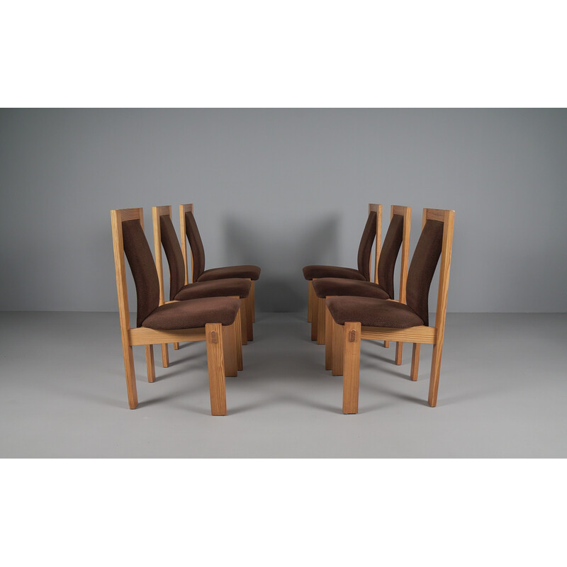 Set of 6 vintage swedish pine and fabric dining chairs, 1960s