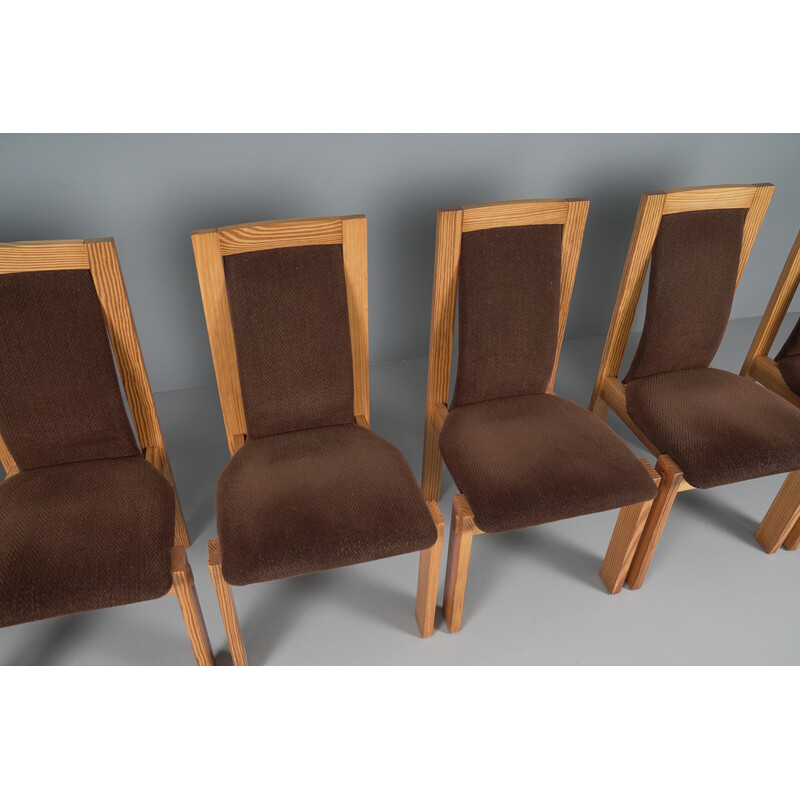 Conjunto de 6 cadeiras de jantar vintage em pinho sueco e tecido, anos 60