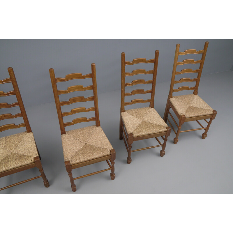 Set van 5 vintage provinciale eikenhouten stoelen, jaren 1960