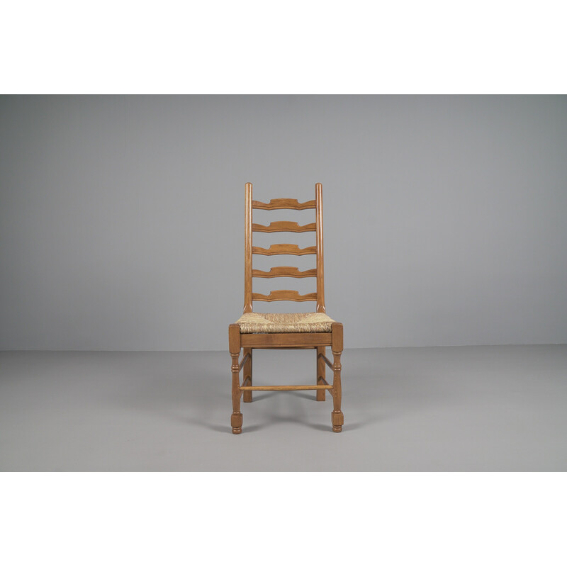 Set di 5 sedie provinciali vintage in legno di quercia, anni '60