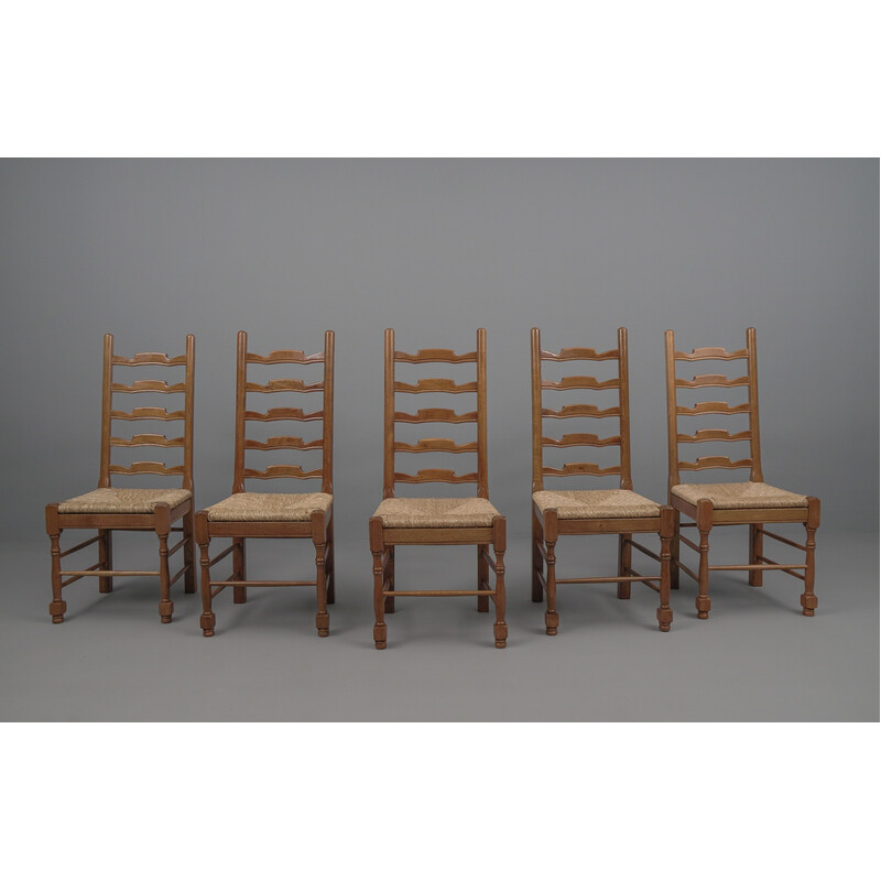 Ensemble de 5 chaises provinciales vintage en bois de chêne, 1960