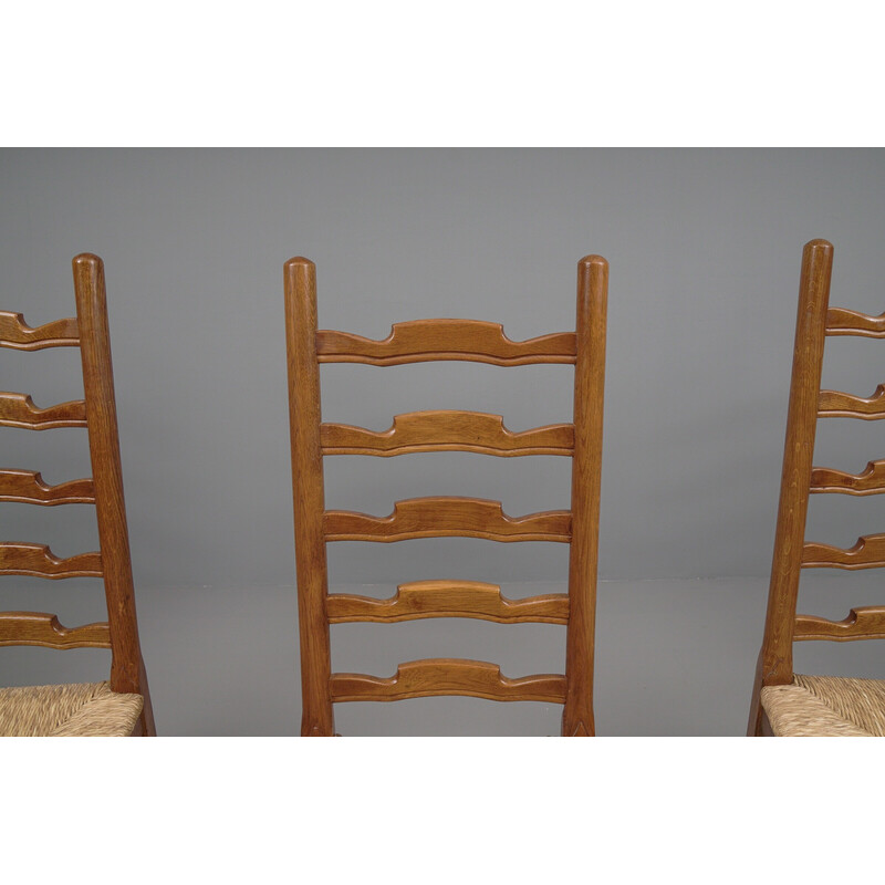 Conjunto de 5 cadeiras provinciais vintage em madeira de carvalho, anos 60