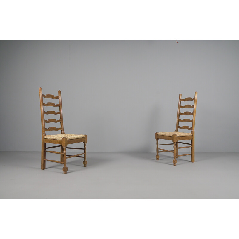 Set di 5 sedie provinciali vintage in legno di quercia, anni '60