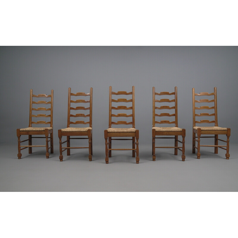 Juego de 5 sillas provinciales vintage de madera de roble, años 60