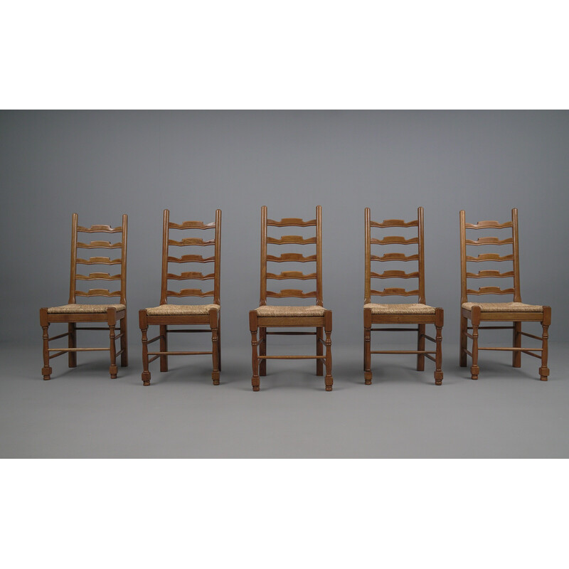 Set of 5 vintage provincial oakwood chairs, 1960s