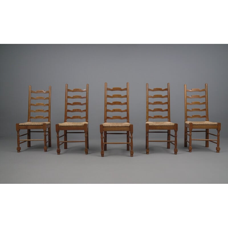 Set van 5 vintage provinciale eikenhouten stoelen, jaren 1960