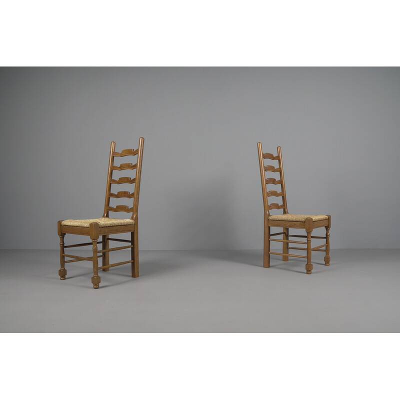 Conjunto de 5 cadeiras provinciais vintage em madeira de carvalho, anos 60
