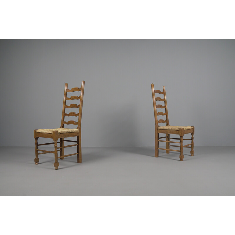 Set of 5 vintage provincial oakwood chairs, 1960s