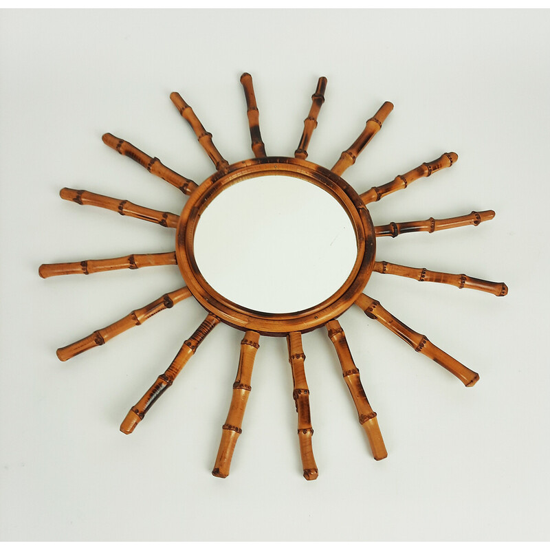 Espejo de sol vintage de bambú, Francia 1950-1960