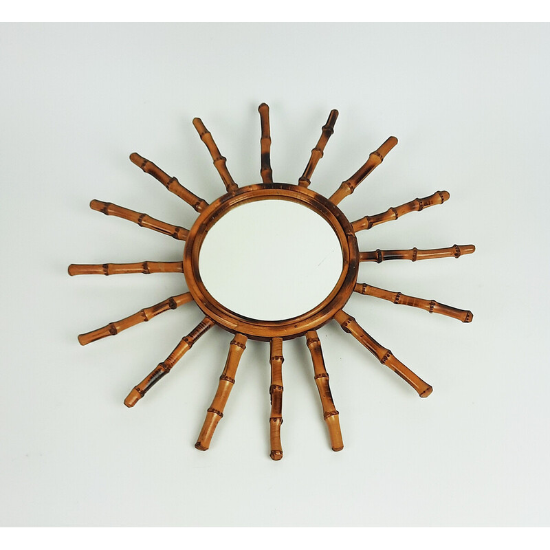Espelho de sol vintage em bambu, França 1950-1960