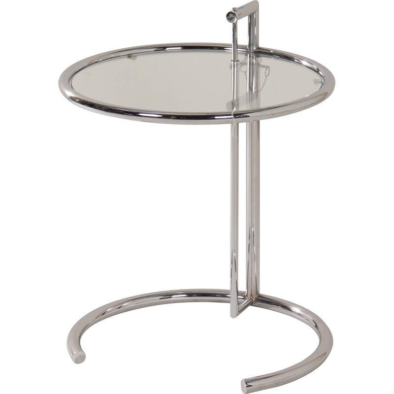 Vintage chrome-plated metal and glass side table by Eileen Gray, 1980