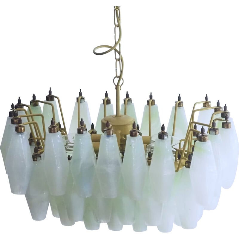 Italian vintage chandelier in Murano opaline glass
