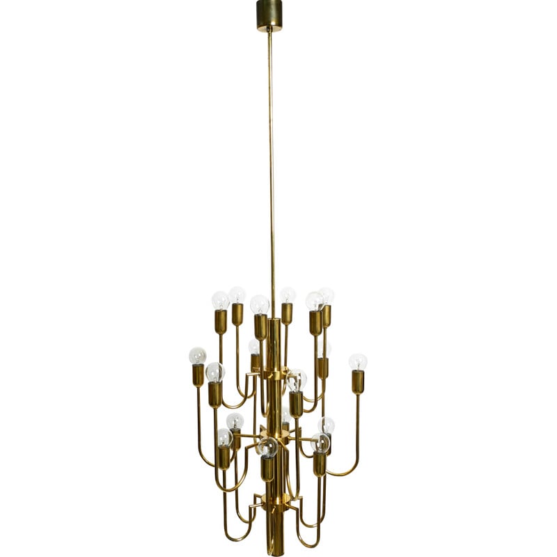 Mid century brass chandelier with a long brass rod