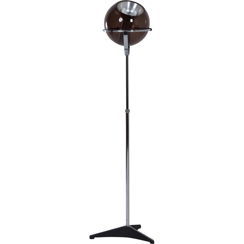 Vintage globe floor lamp in smoked glass by Frank Ligtelijn for Raak, 1960s