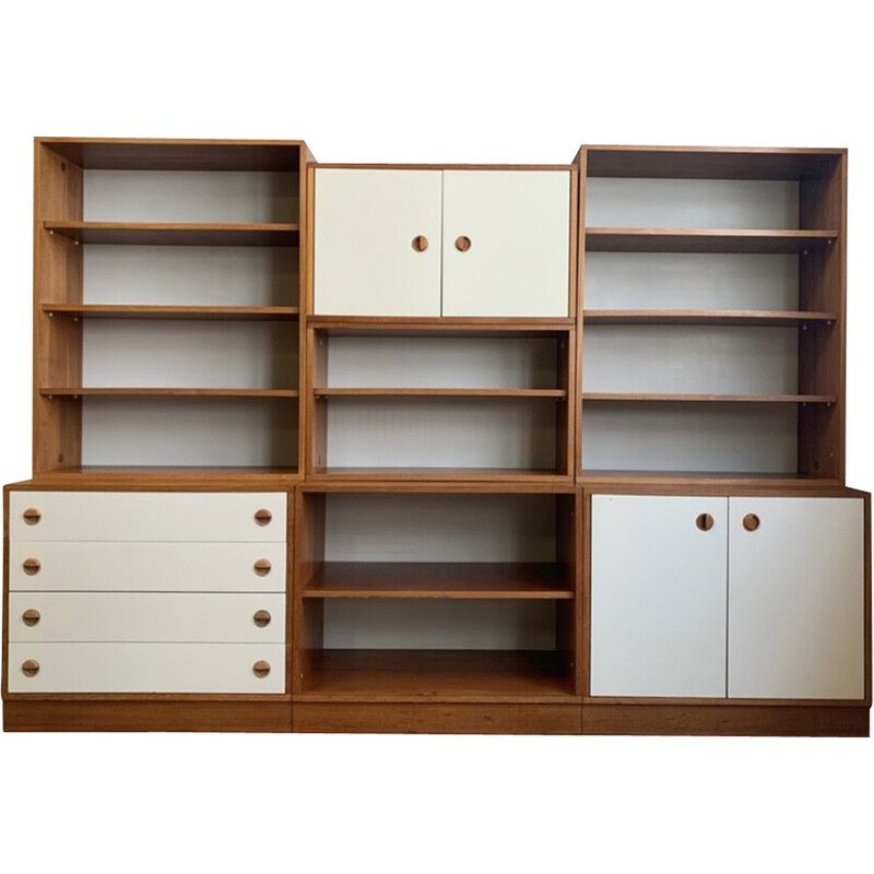 Bibliothèque modulable vintage en bois et laqué blanc, 1960-1970