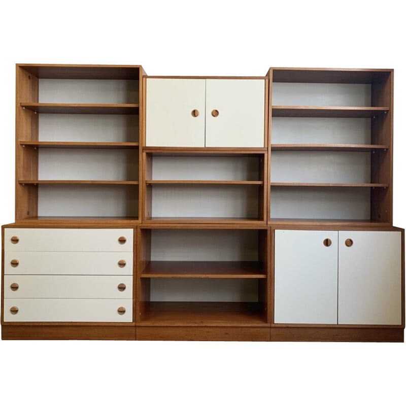 Vintage modular bookcase in wood and white lacquer, 1960-1970