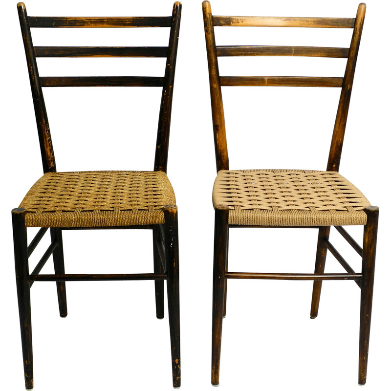 Paire de chaises vintage en bois et osier, Italie
