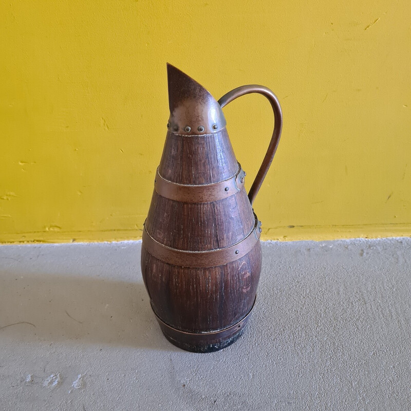 Vintage French oakwood and copper cider pitcher