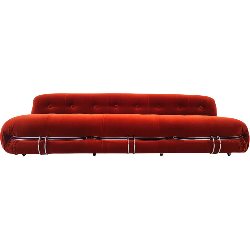 Mid-century orange Soriana three-seater sofa by Tobia and Afra Scarpa for Cassina, 1970s