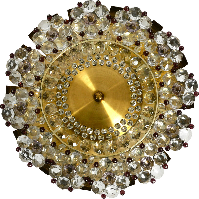 Gilded Crystal Flowers Wall Lamp from Palwa, 1970s, Set of 2 for