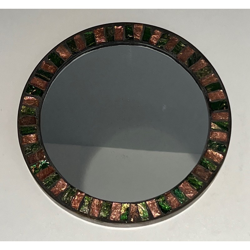 Specchio rotondo in ceramica vintage, 1950