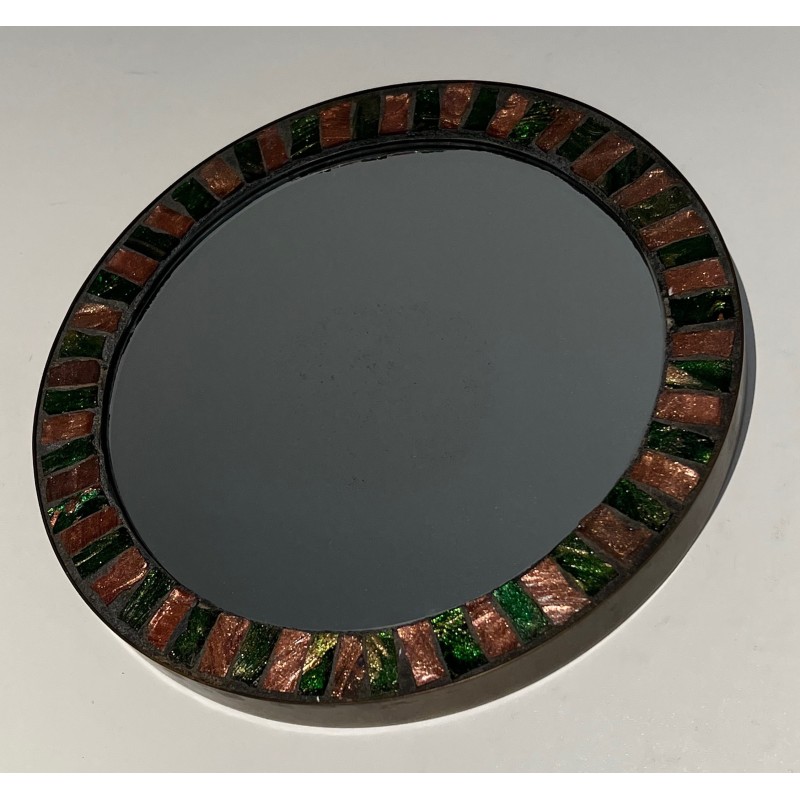 Specchio rotondo in ceramica vintage, 1950