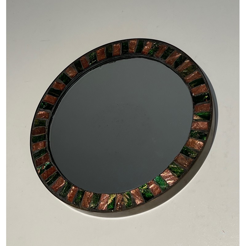 Espelho redondo de cerâmica vintage, 1950