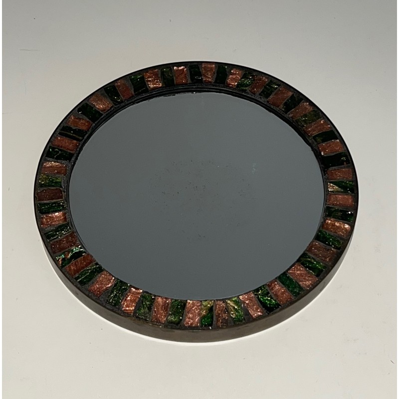 Miroir rond vintage en céramique, 1950