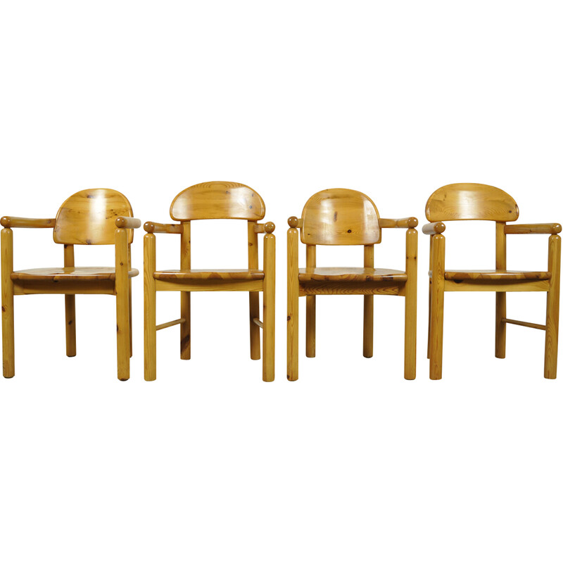Conjunto de 4 cadeiras de jantar vintage em pinho de Rainer Daumiller para Hirtshalls Sawmills, Dinamarca, anos 70
