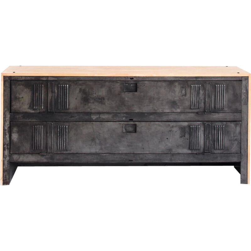 Vintage French highboard with graphite wax patina, 1960