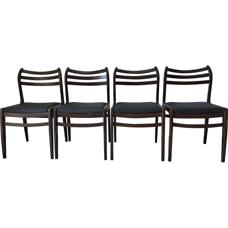 Conjunto de 4 cadeiras escandinavas vintage em freixo e skai preto, 1960