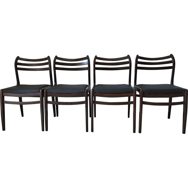 Set of 4 vintage Scandinavian chairs in ashwood and black skai, 1960