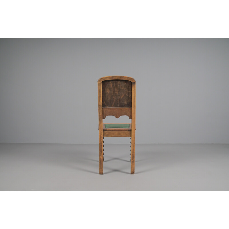 Vintage Neo-Renaissance Holz und Leder Beistellstuhl, 1890er Jahre