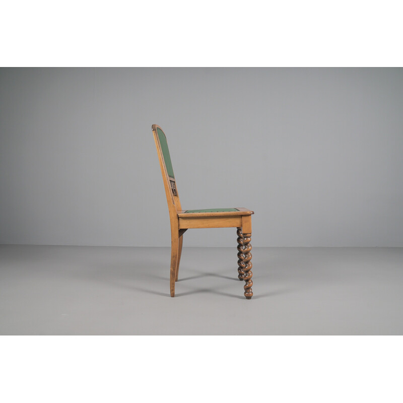 Cadeira lateral vintage neo-renascentista em madeira e couro, década de 1890