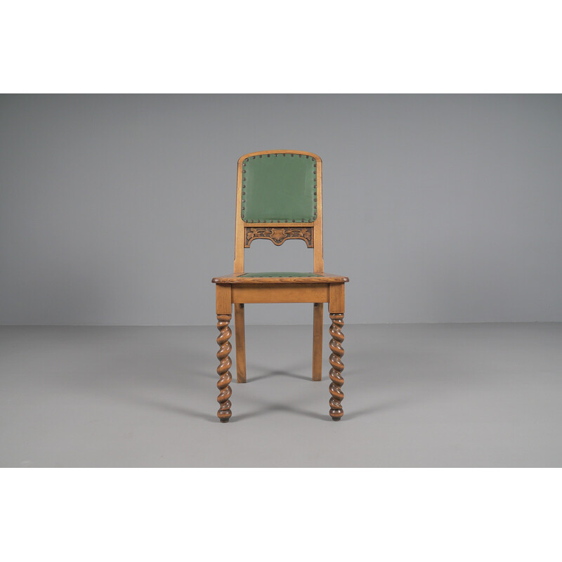Chaise d'appoint vintage néo-renaissance en bois et cuir, 1890