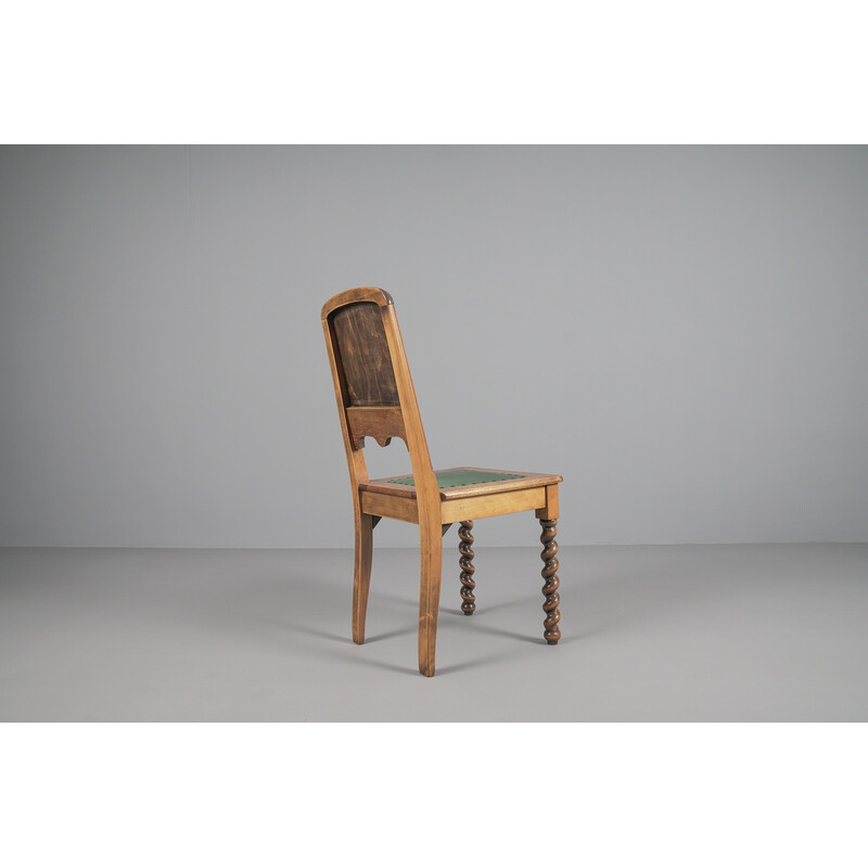 Cadeira lateral vintage neo-renascentista em madeira e couro, década de 1890
