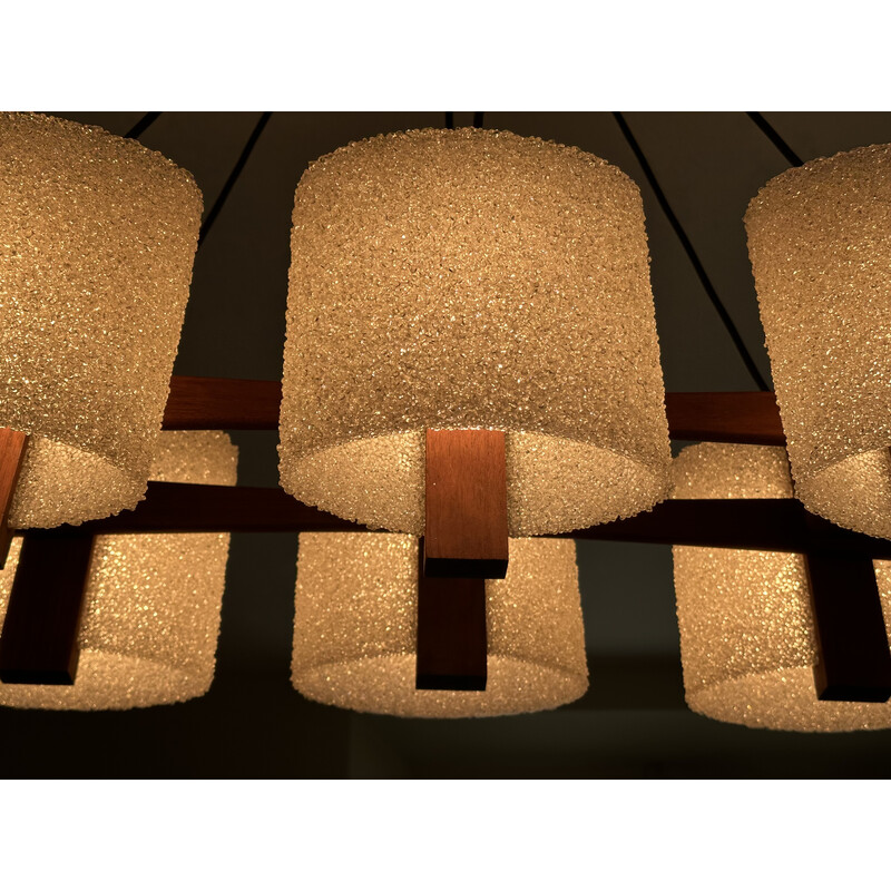 Lampadario a 6 luci e applique in teak vintage, 1960