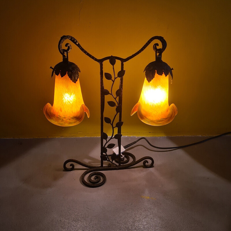 Franse vintage glazen tafellamp